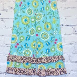 Ann Loren Blue Green Floral Girls Ruffle Bottom Pants Girl’s Size 6